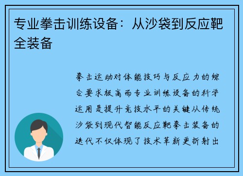 专业拳击训练设备：从沙袋到反应靶全装备